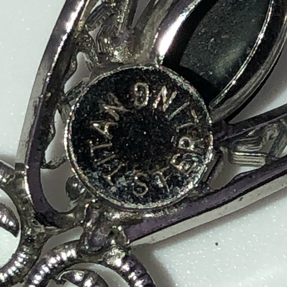 vtg Titan Sterling & Alaskan Black Diamond Marquis Stone Filigree Necklace 17” - Picture 7 of 8